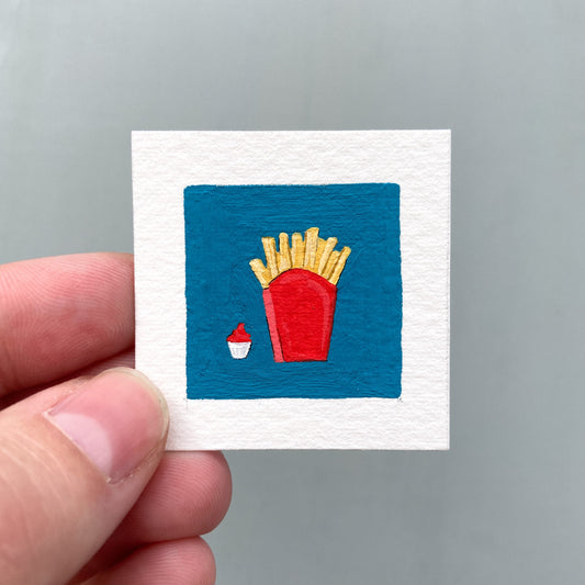 ORIGINAL Mini 1" French Fries Gouache Original Painting