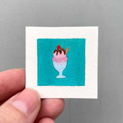 ORIGINAL Mini 1" Ice Cream Sundae Gouache Original Painting