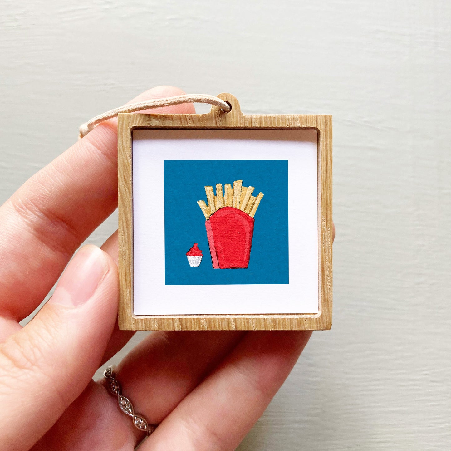 Mini 1" French Fries and Ketchup Gouache Art Print