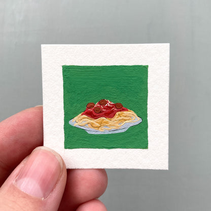 ORIGINAL Mini 1" Spaghetti Meatballs Gouache Original Painting