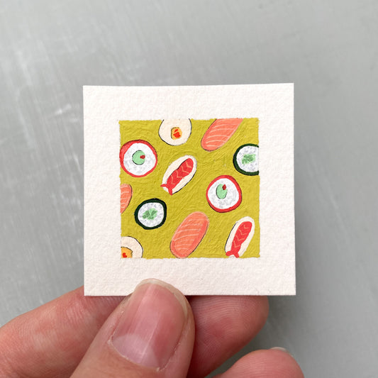 ORIGINAL Mini 1" Sushi Seafood Gouache Original Painting